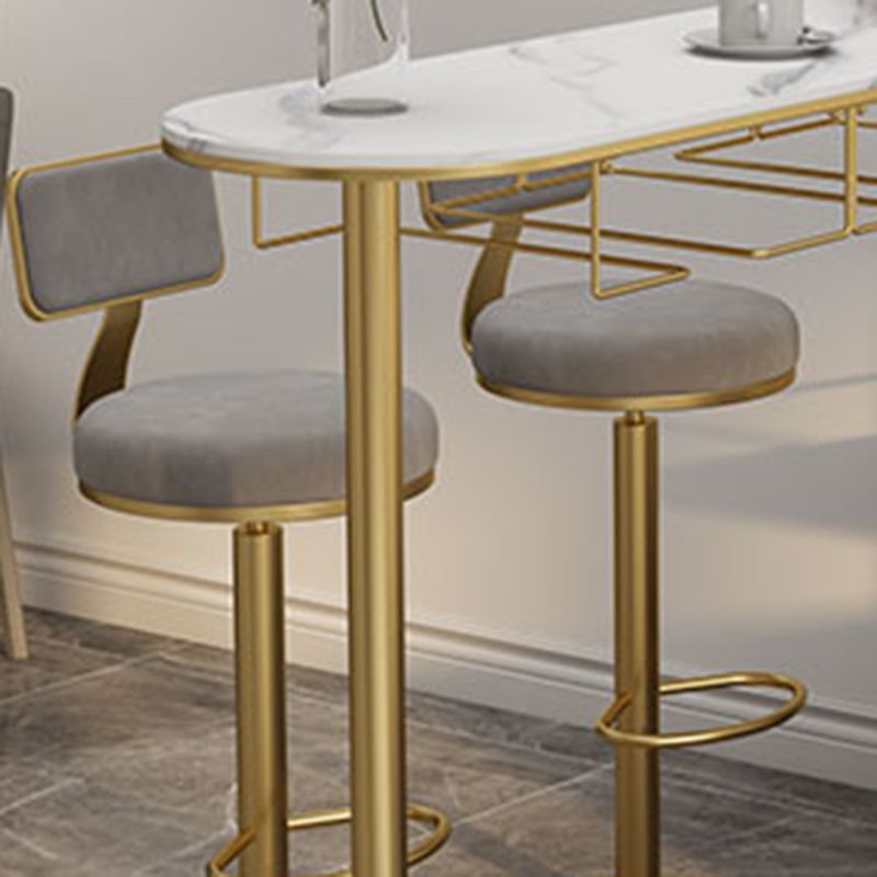 Specialty Stone Top Bar Table Contemporary Pub Table with Metal Storage