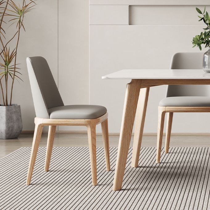 Contemporary Style 1/4/5 Pieces Dining Chairs Set Rectangle Stone Furniture in White