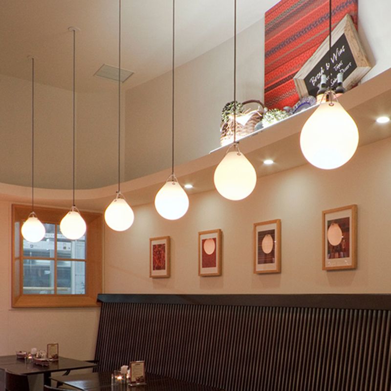 Minimalism Sphere Suspension Light White Glass 1 Head 7"/10" Wide Restaurant Pendant Lighting