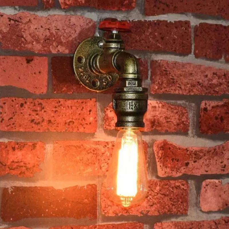 1 cabezal iluminación metálica de pared vintage lámpara de montaje en pared de tubería de agua vintage con válvula