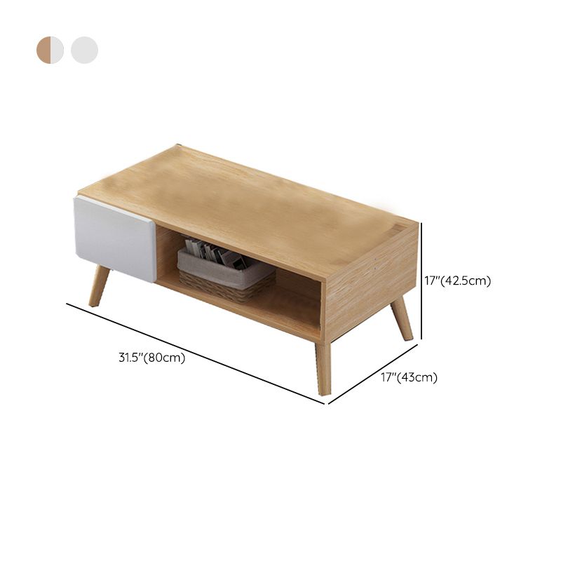 Modern Rectangle Wooden Coffee Table 4 Legs Cocktail Table with Storage