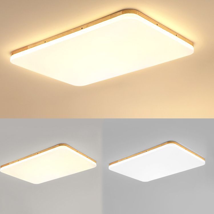 Geometry Shape LED Ceiling Lamp Modern Wooden 1 Light Flush Mount for Living Room