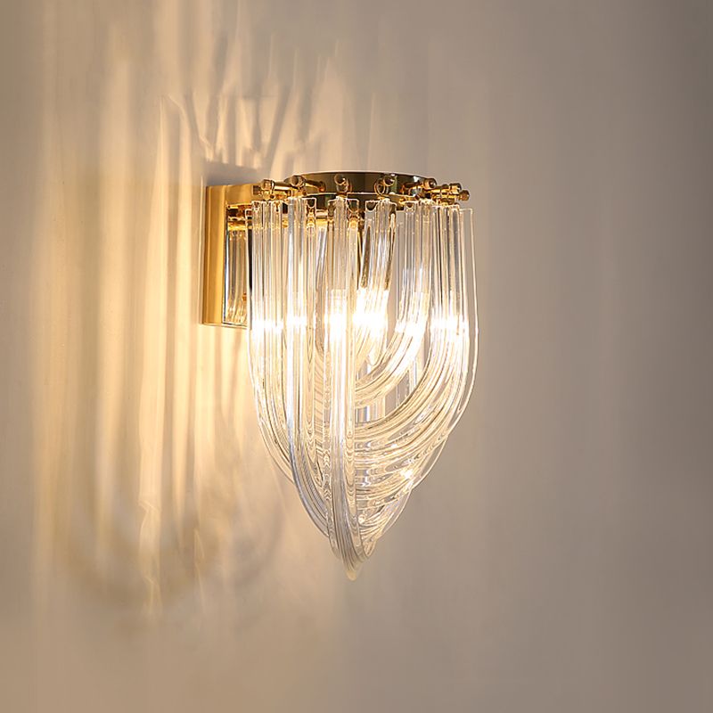 Carbon Steel Gold Wall Lamp in Modern Luxury Style Crystal Linear Wall Light for Interior Spaces