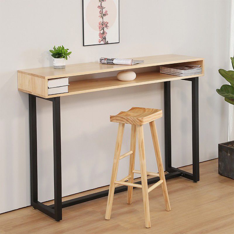 Contemporary Solid Wood Top Rectangle Bar Dining Table for Living Room