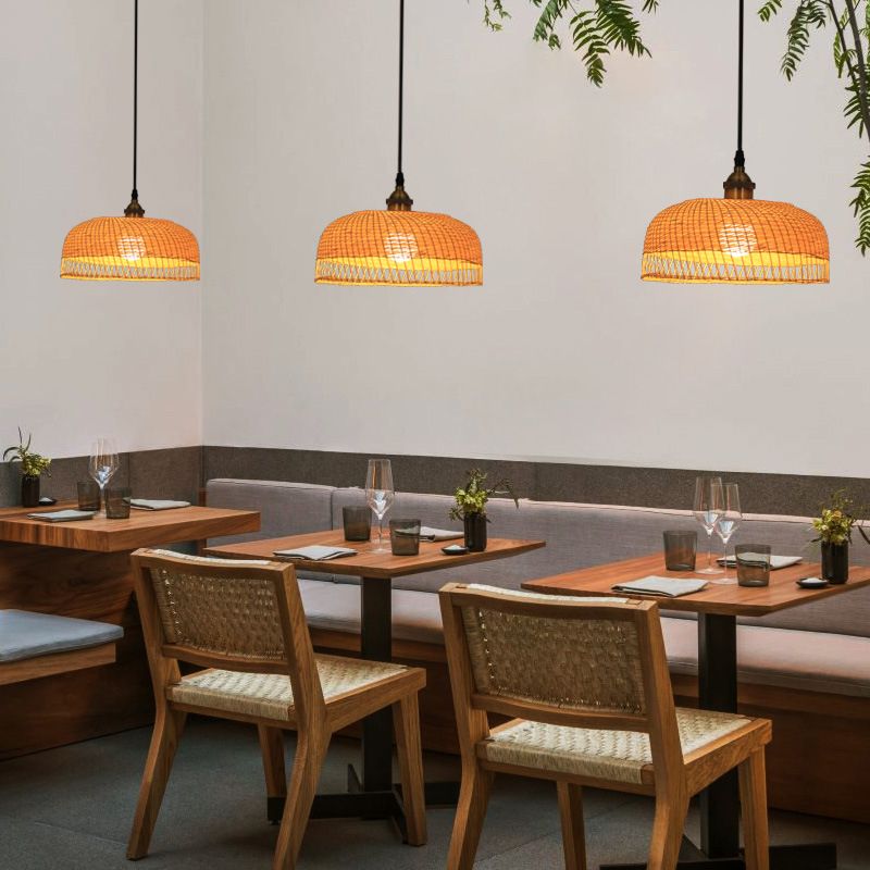 Wood Dome sospensione a sospensione Contemporary Bamboo 1 lampadina sospesa