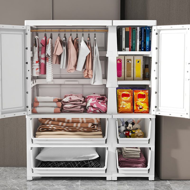 Plastic Wardrobe Cabinet with Drawer Modern Hinged Wardrobe Closet