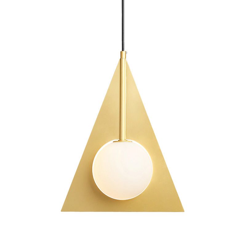Triángulo Costeo de techo Luz de metal moderno 1 cabezal kit de lámpara colgante de oro con sombra de vidrio blanco global
