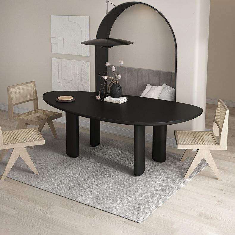 Oval Solid Wood Dining Table in Grey/Black Modern Table with 4 Legs for Restaurant