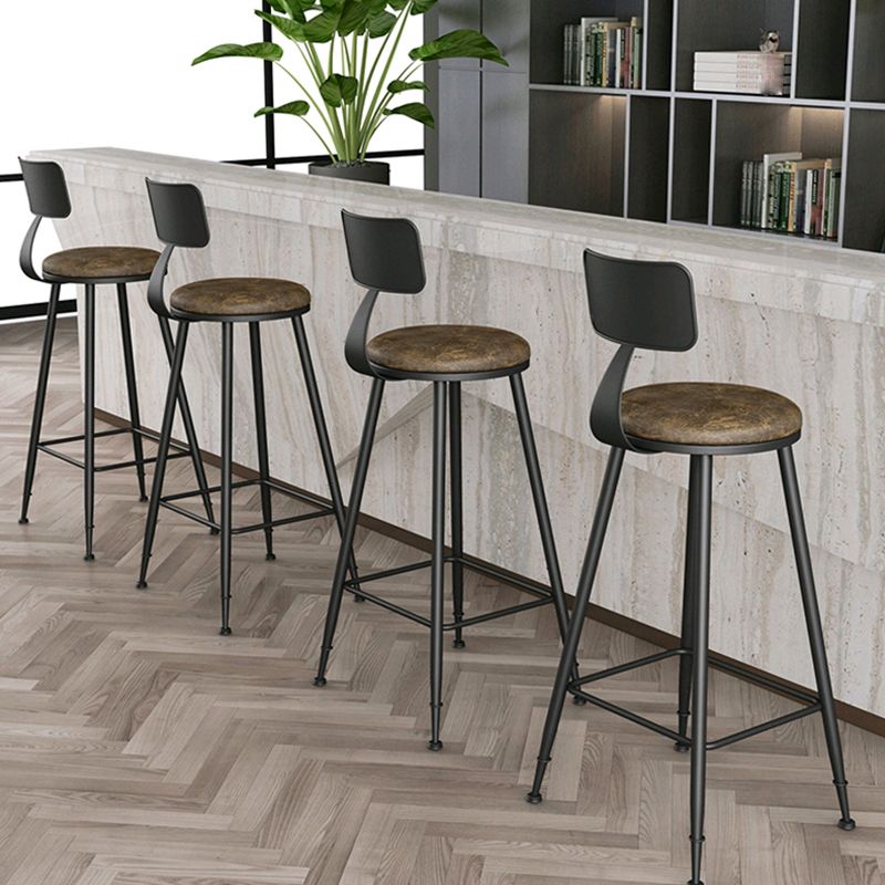 Modern Backrest Counter Stool Iron Bar Stool with Leather Cushion and Pedal for Cafe