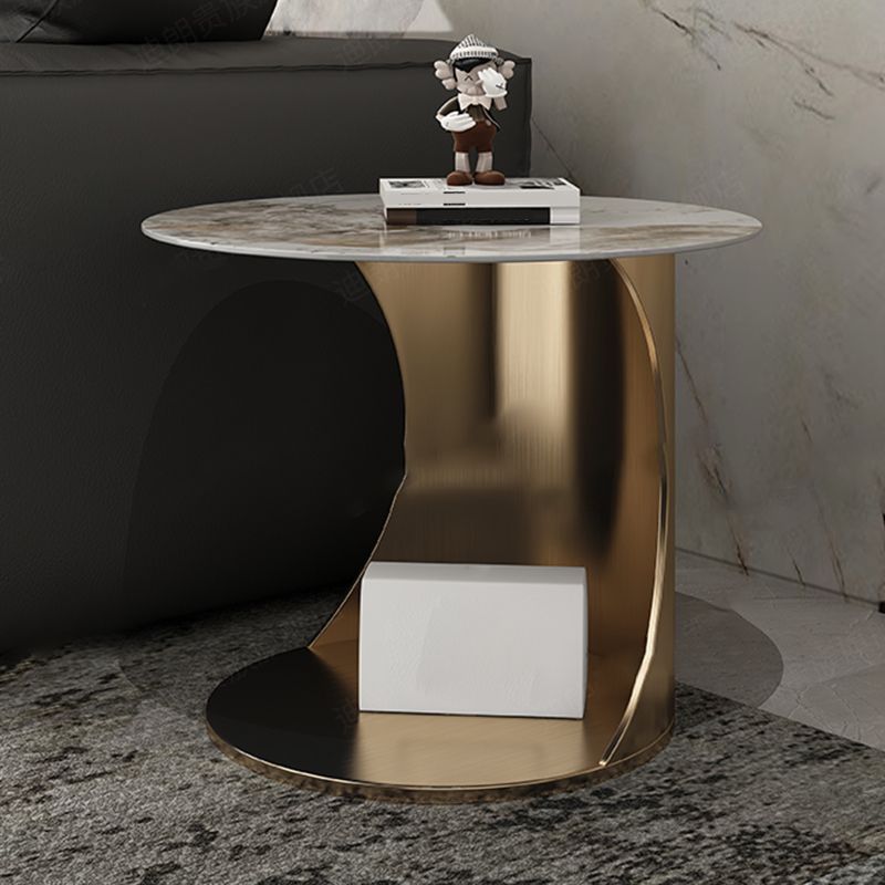 Contemporary Round Stone End Table Steel Abstract Side Table