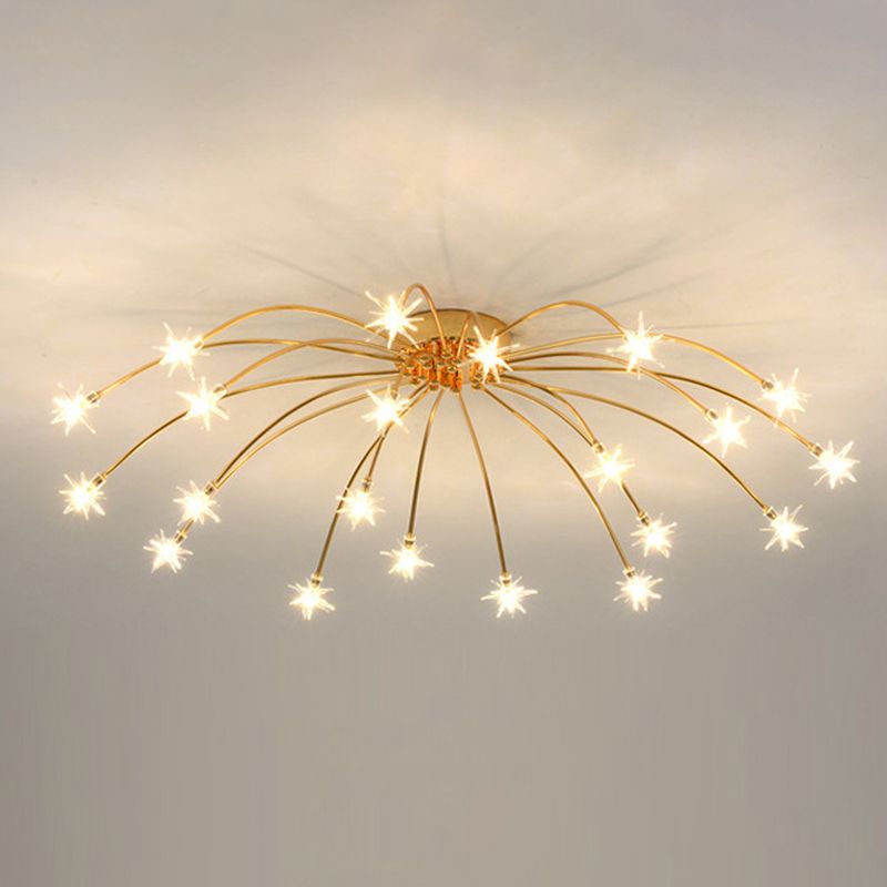 Lámpara de techo Radial Star en soporte semiempotrado LED de metal de estilo moderno y lujoso para dormitorio