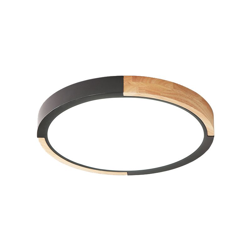 Nordic Style LED Ceiling Flush Black/Pink/White and Wood Splicing Disc Flush Mount Lighting with Acrylic Shade, Warm/White Light