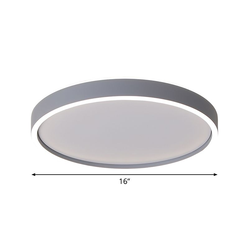 Metallic Round Ceiling Mounted Fixture Simple LED Grey Flushmount Light in White/Warm Light, 16"/19.5" Dia