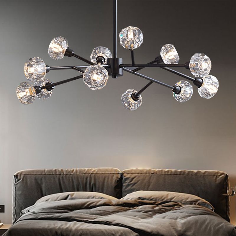 Mini Globe Crystal Chandelier Modern Style Black Finish Pendant Light for Living Room