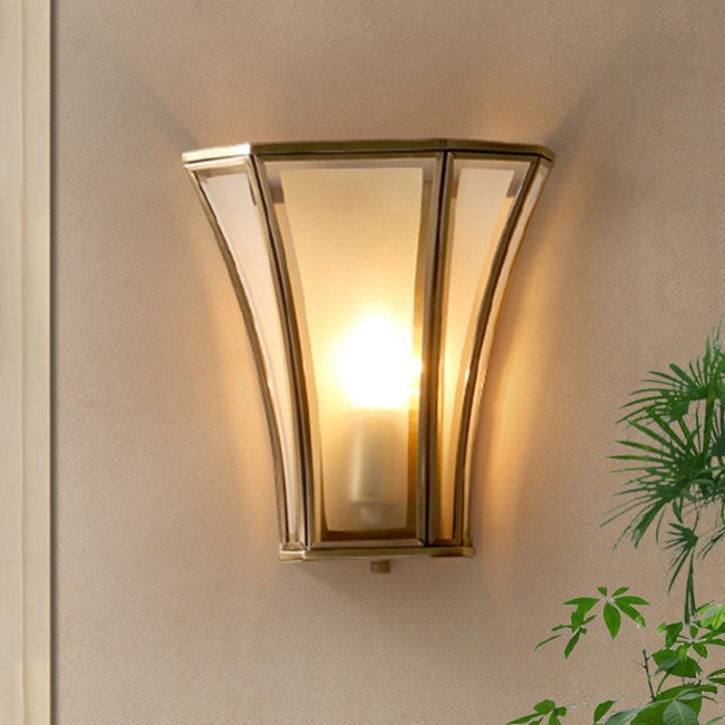 1 Head Flush Mount Wall Light Retro Beveled Frosted Opal Glass Wall Sconce in Gold