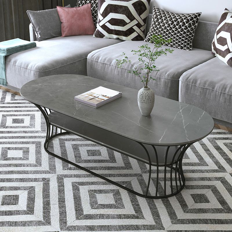 Glam 17.7" H Oval Slate Coffee Table Metal Frame Cocktail Table