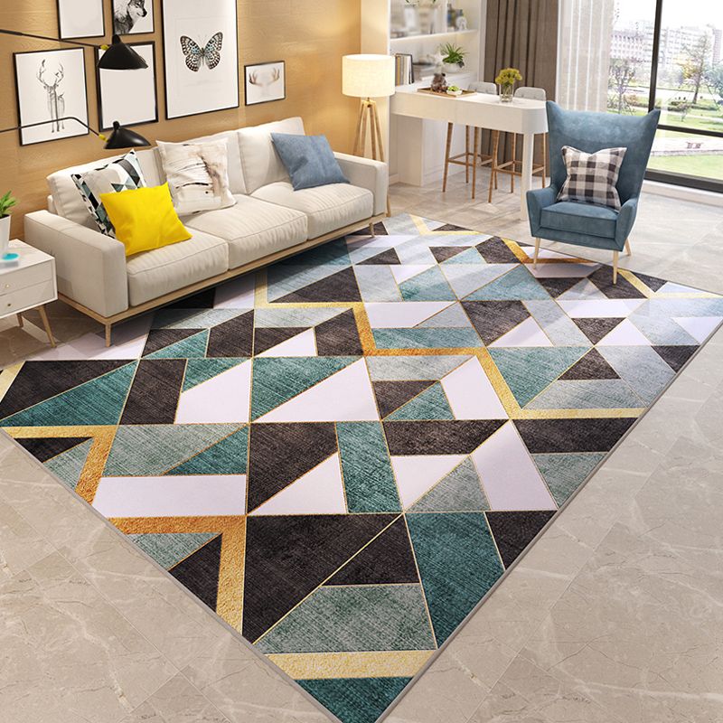 Multi-Colored Living Room Indoor Rug Contemporary Color Block Area Carpet Polyster Stain-Resistant Rug