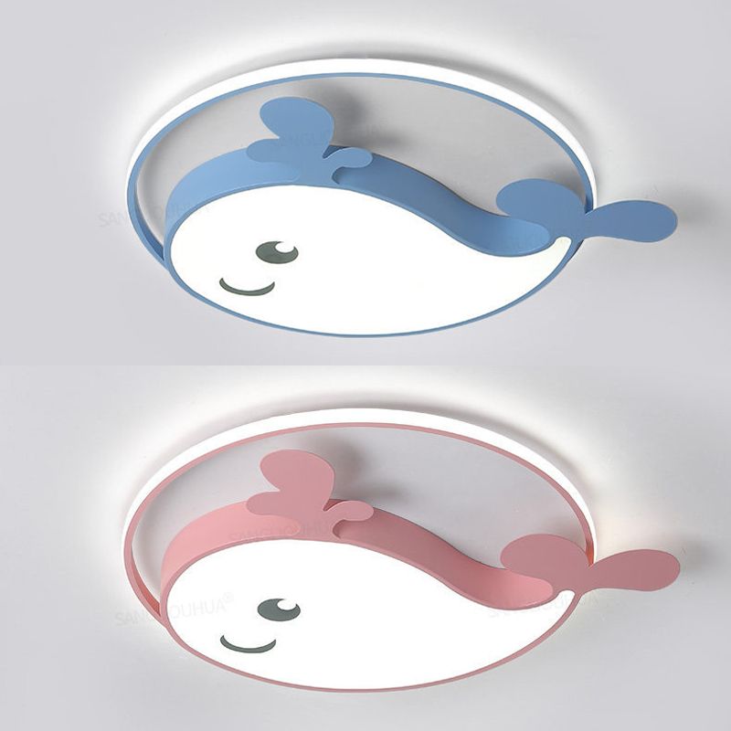 Kinder Kreative LED Deckenleuchte Schmiedeeisen Dolphin Flush Mount mit Acryl Schatten