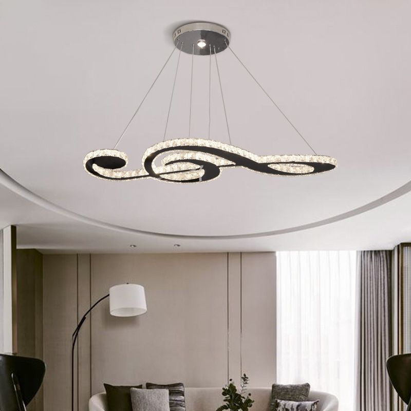 Contemporary Pendant Lights Note Shape Island Lamps Crystal 3 Light for Kitchen Island