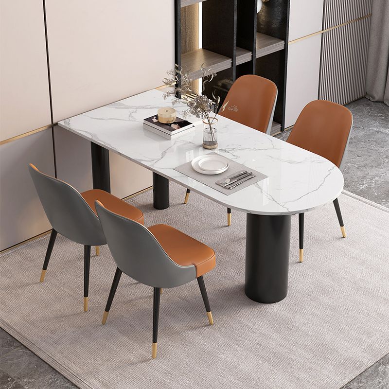 Freeform Sintered Stone White Table for Restaurant Luxury Table with Black 3 Legs