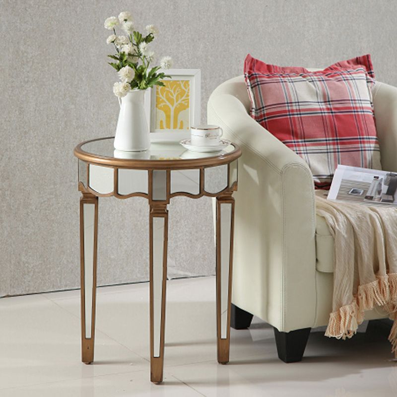 Round Glass Top Side End Table Modernistic Solid Wood 4 Legs End Table