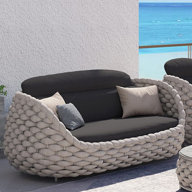 Tropical Grey Symmetrical Outdoor Patio Sofa with Black Cushion
