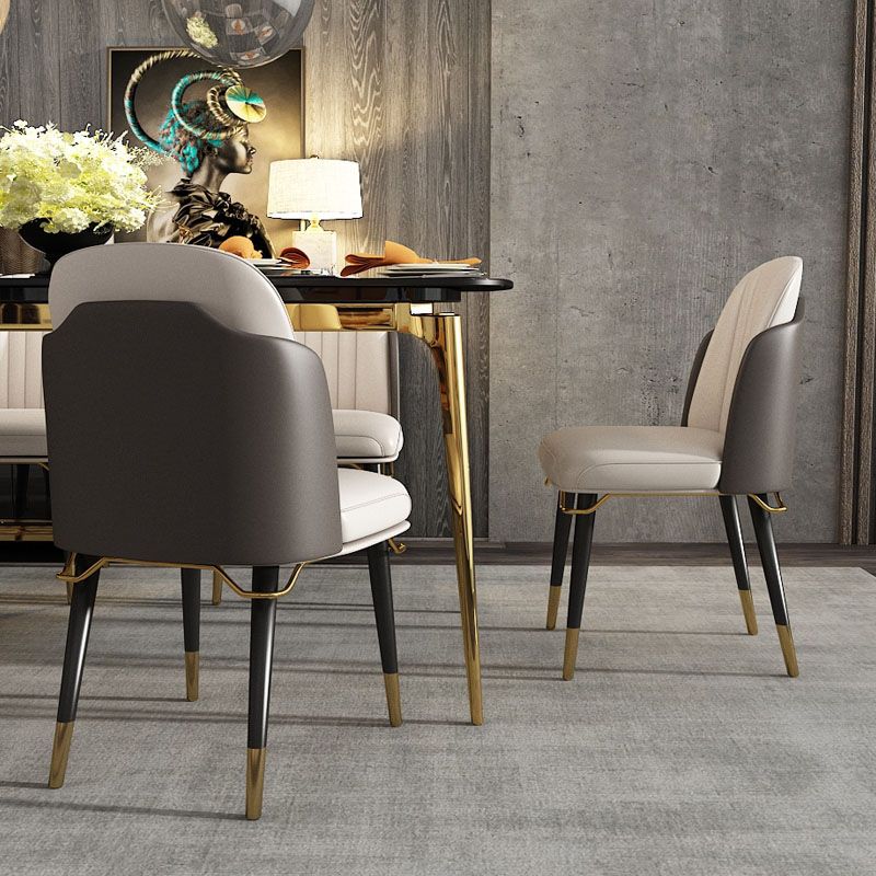 Sillas de comedor de cuero de estilo minimalista tapizadas sin brazos con respaldo sólido (juego de 4)