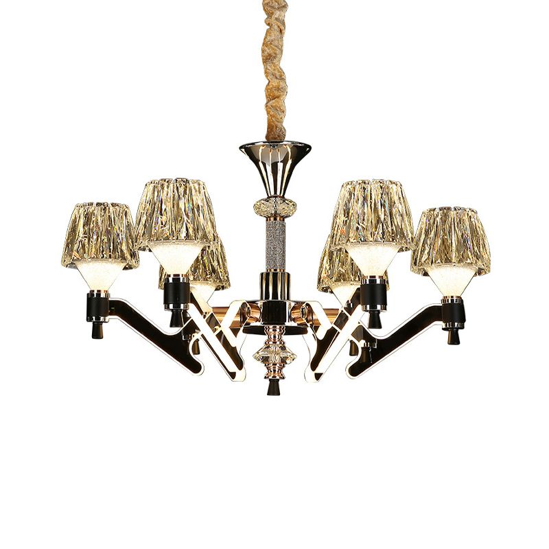 Cone Hanging Chandelier Modern Crystal 6 Lights Chrome Pendant Ceiling Light for Living Room