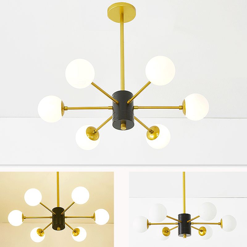 Golden Bedroom Molecular Shape Chandelier Milk White Glass Orb Nordic Simplicity Suspension Lighting Fixture