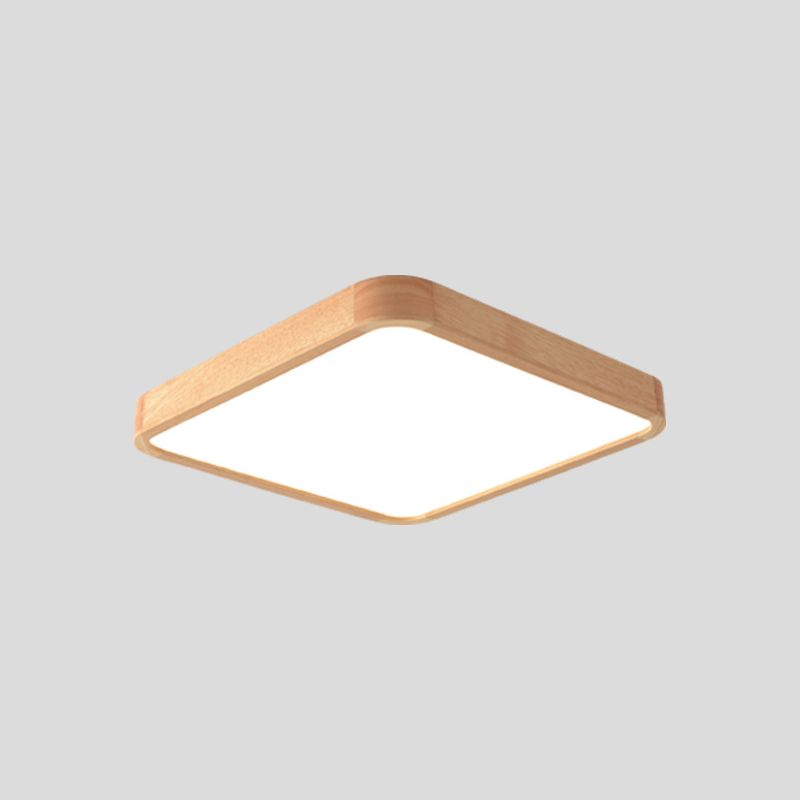 Simple Square Flush Mount Light Single Light Wood LED Ceiling Light