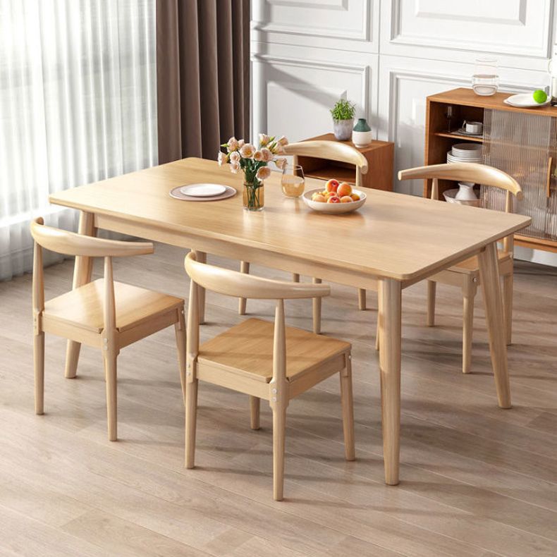 Rectangle Dining Site Table Rubberwood Solid Wood Furniture with 4 Legs