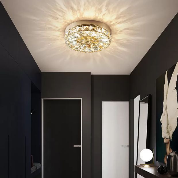 Contemporary K9 Crystal Flush Mount 1-Light Cylinder Flush Ceiling Light for Hallway