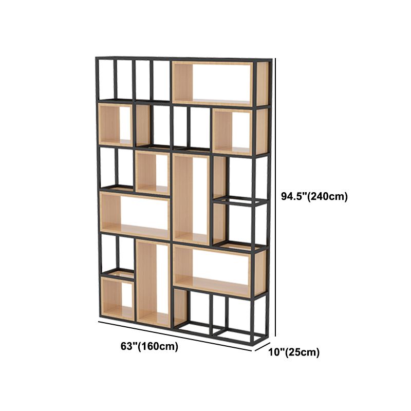 Industrial Open Etagere Bookshelf Iron Frame Solid Wood Shelf Bookshelf