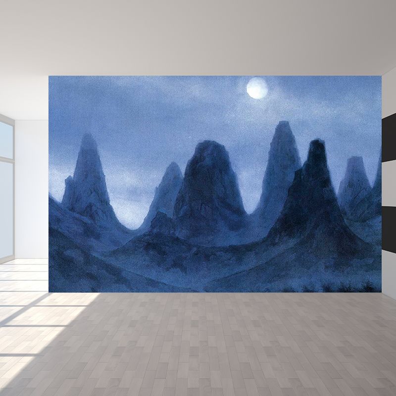 Giant Mountains Mural Decal Blue Non-Woven Fabric Wall Art for Home Decor, Custom