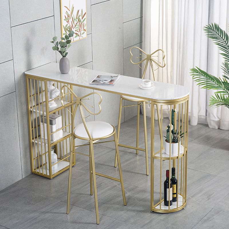 Faux Marble Bistro Bar Table Modern Gold Base Bar Table for Home