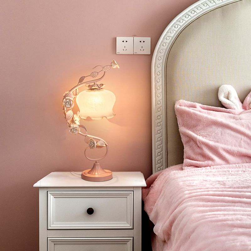 1 Light Drum Table Lighting Modern Style Glass Table Lighting for Bedroom