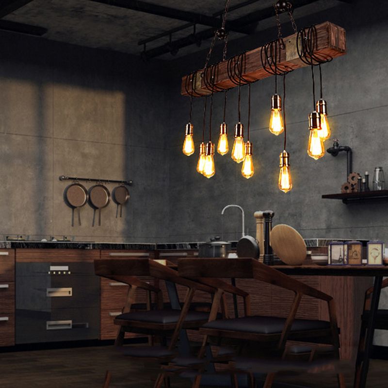 Industrial Bulb Pendant Island Pendant Lights Wood Multiple-Light Island Pendant Lights