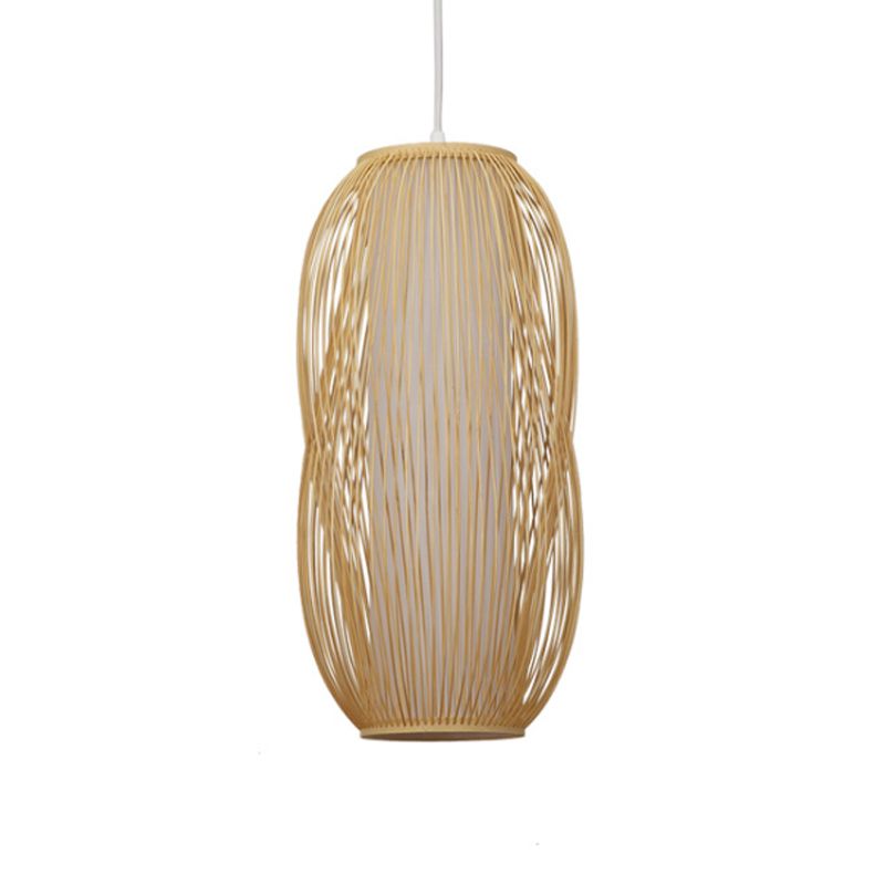 Beige Woven Shade Hanging Pendant Light Modernism 1 Light Bamboo Pendant Lighting for Living Room, 7.5"/9" W