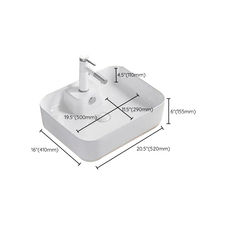Modern Wash Stand Porcelain Rectangular with Drain Assembly and Pop-Up Drain Vessel Sink