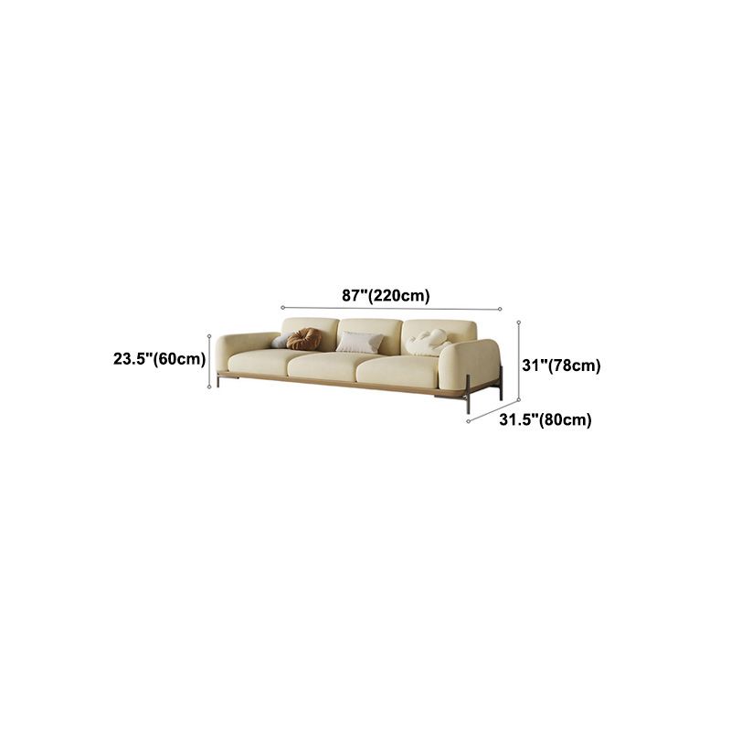 Standard Contemporary Faux Leather / Velvet Sofa Couch in Beige