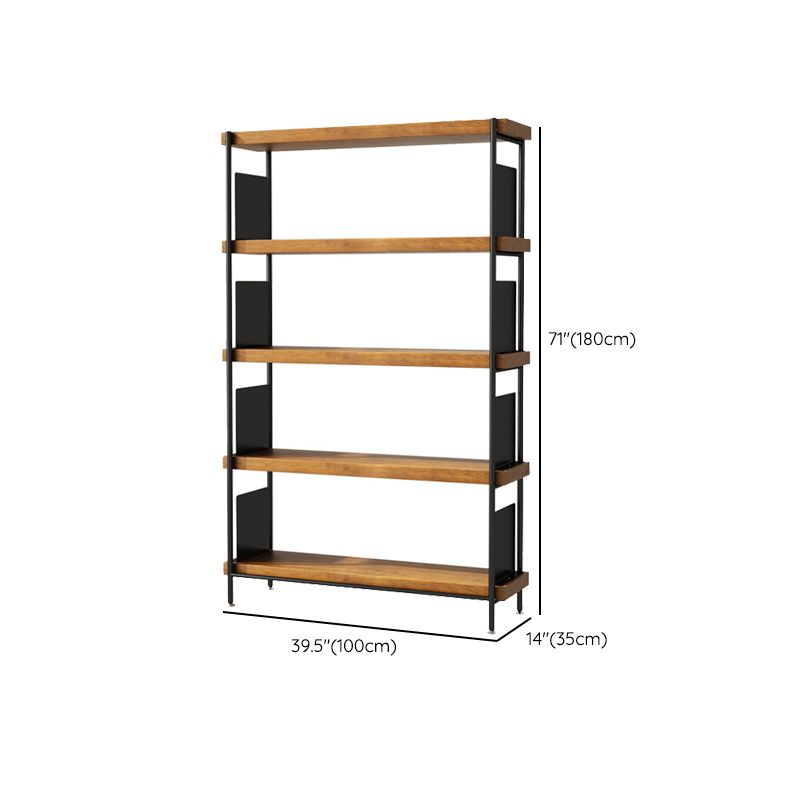 Contemporary Metal Open Back Bookshelf Solid Wood Bookcase for Office