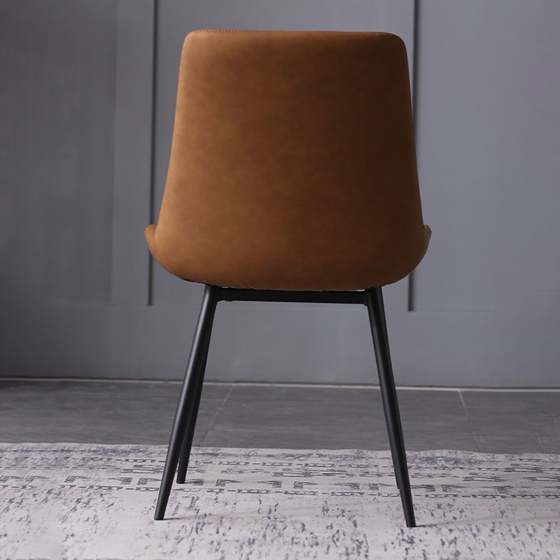 Contemporary Leather Side Chair Matte Finish Solid Back Dining Chair