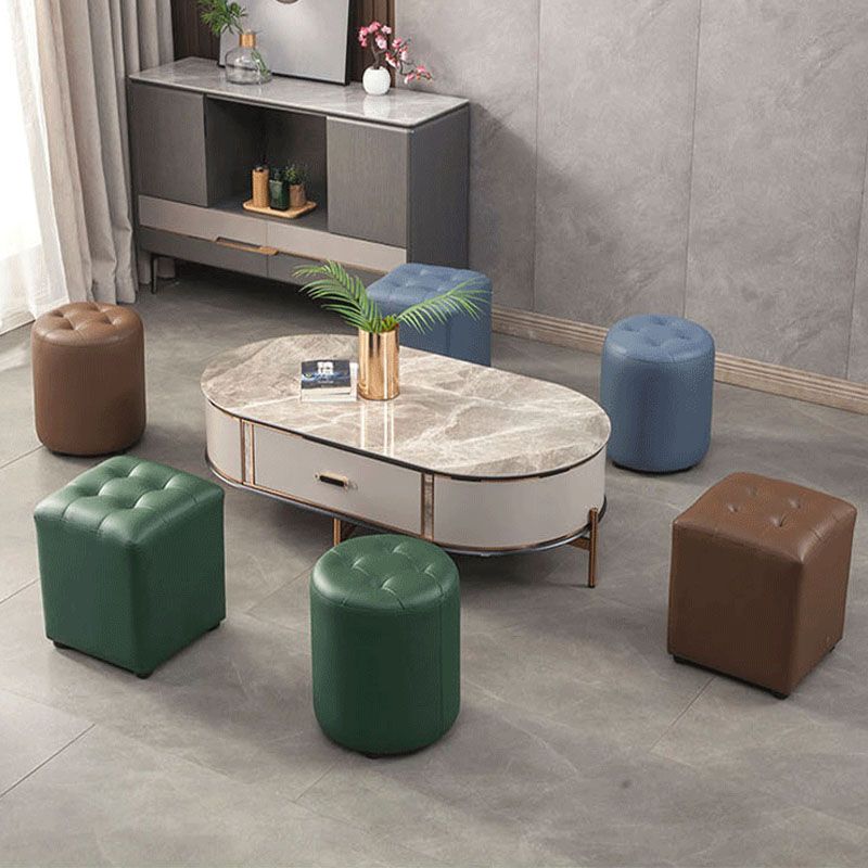 Modern Orange Pouf Water Resistant Round Pouf for Living Room