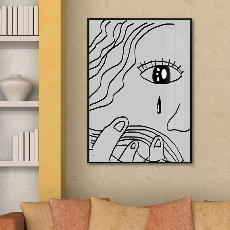 Minimalism Sadness Girls Canvas Kitchen Wall Decor in Gray, Multiple Sizes Options