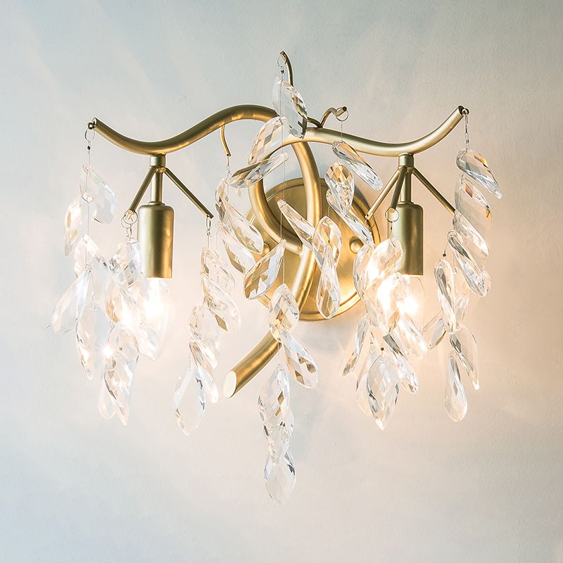 Unique Shape Metal Wall Lighting Modern Style 2 Lights Wall Mounted Light in Gold