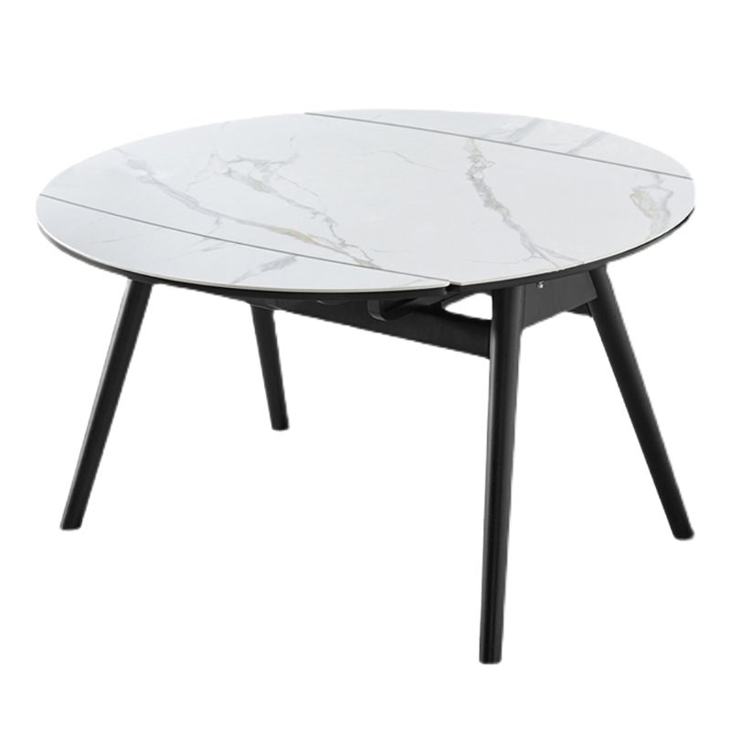 Foldable Sintered Stone Top Dining Table Modern Round Table with Metal 4 Legs