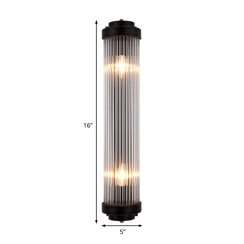 Pipe Wall Mounted Lamp Modern Style Clear Crystal and Metal 2 Lights Sconce Fixture in Black for Bedside