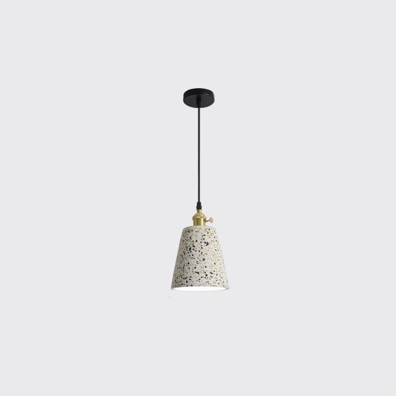 Geometrical Suspension Lighting Nordic Style Terrazzo Single-Bulb White Pendant Ceiling Light