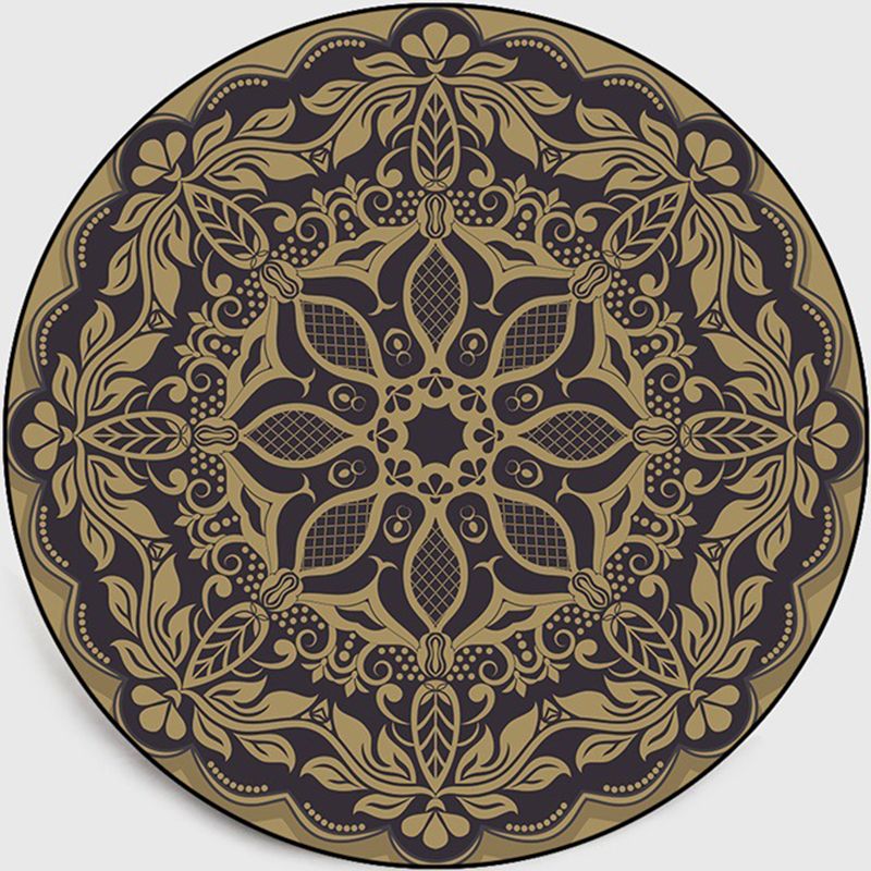 Retro Dark Color Moroccan Rug Polypropylene Mandala Patterned Rug Washable Anti-Slip Pet Friendly Rug for Living Room