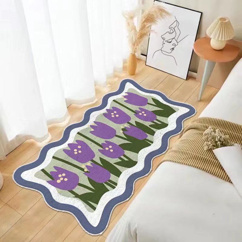 Cartoon Flowers Rug Ellipse Shape Stain Resistant Rug for Home Decor
